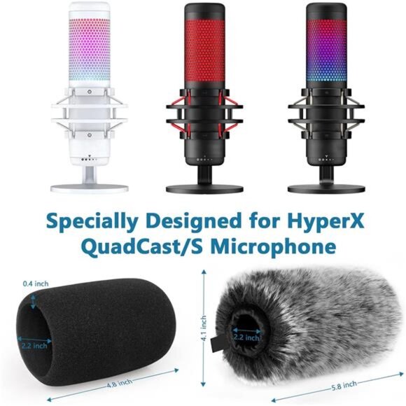 Pop Filter for Hyperx Quadcast s, Mic Foam Cover+Furry Wind Muff Compatible - Picture 5 of 7